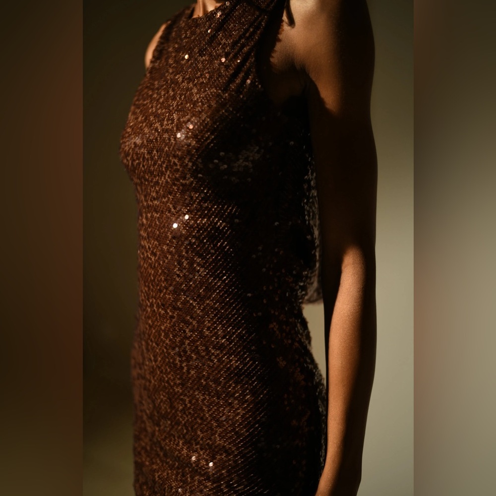Meshki Shimmering Chocolate Sequin Dress